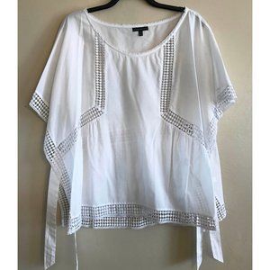 Lane Bryant White Tie-Detail Blouse w/ Open Work